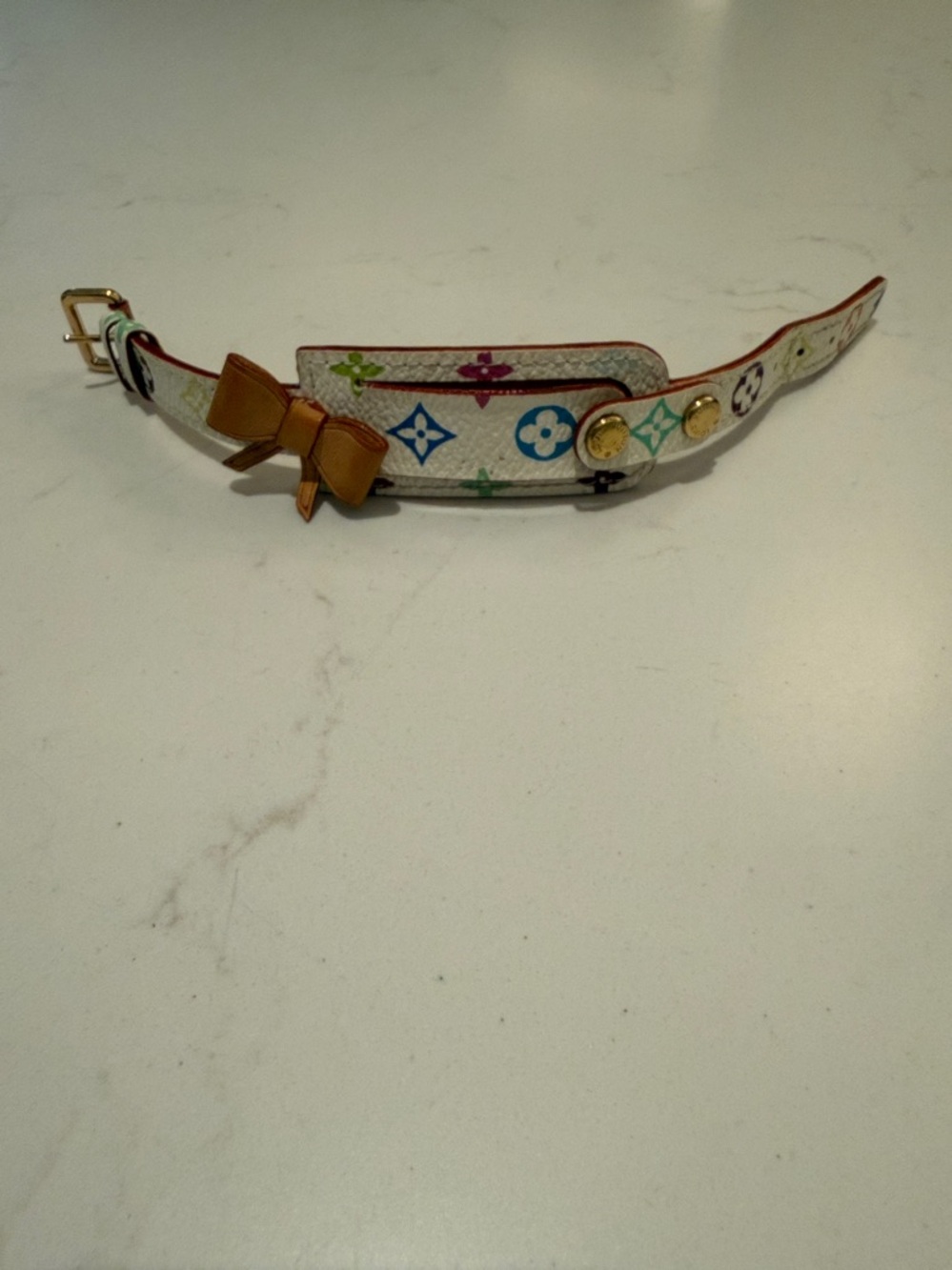 Louis Vuitton White Multicolor Monogram Bow Bracelet with Gold Hardware - Picture 3 of 6